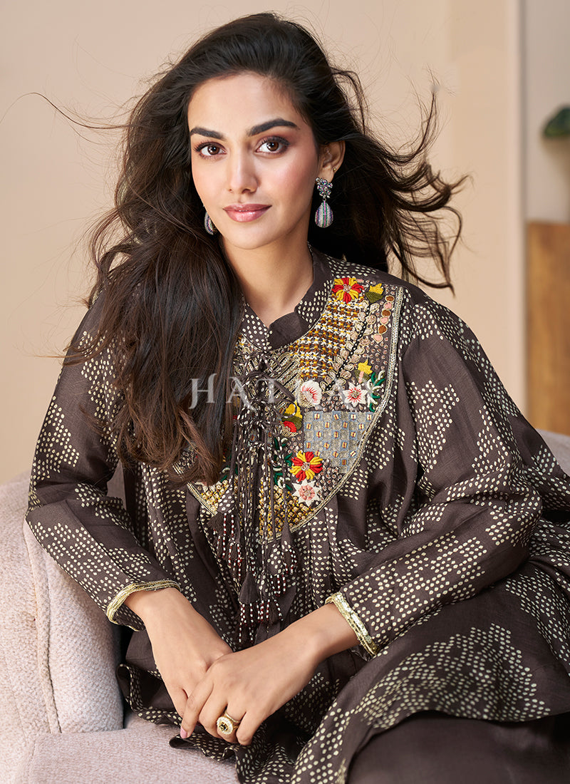 Buy Dark Brown Palazzo Suit In USA