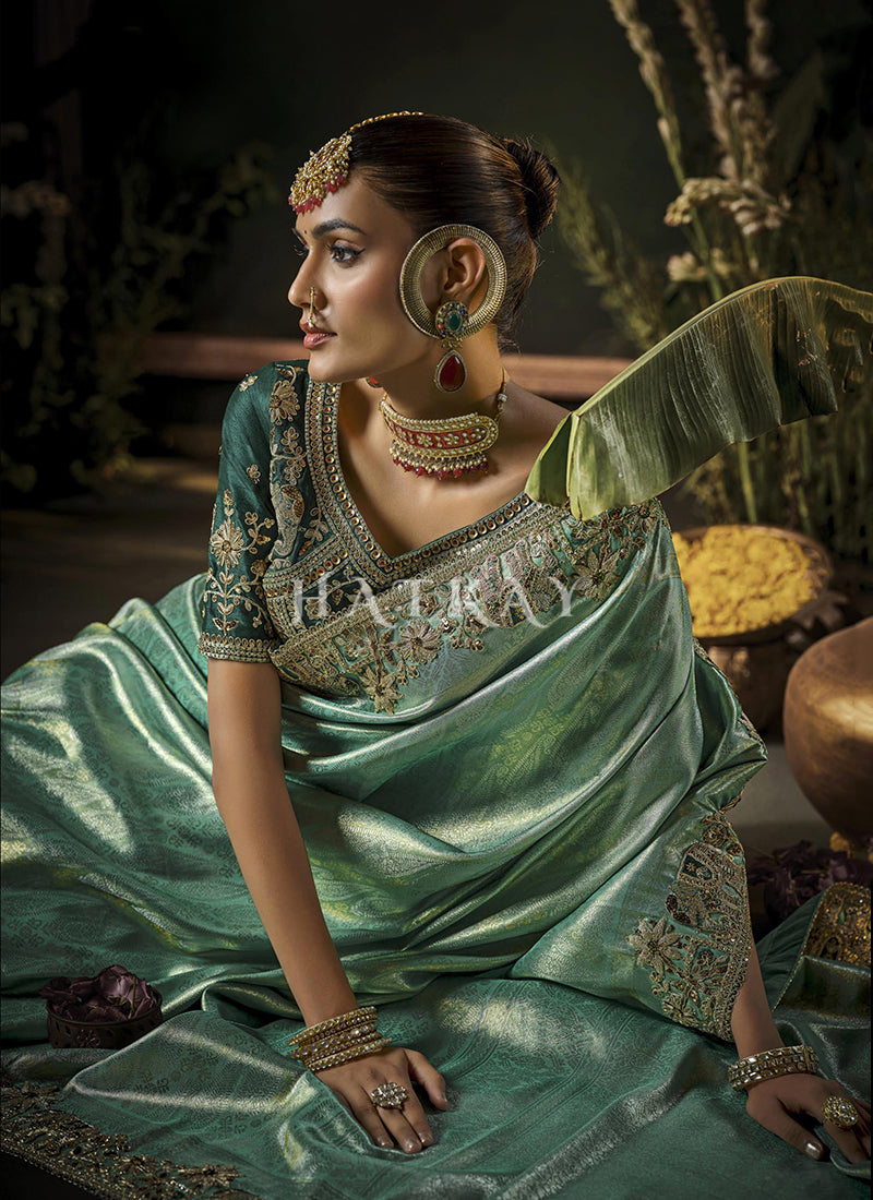 Buy Sea Green Kanjivaram Silk Sari In Canada