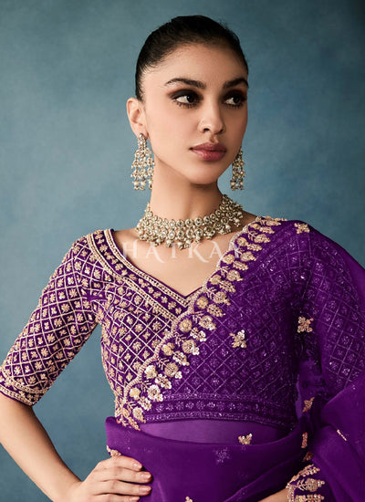 Buy Purple Handwork Designer Saree In UK