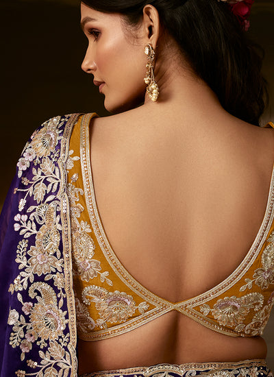 Shop Violet Embroidered Organza Silk Saree In USA