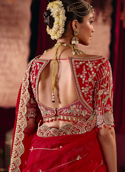 Buy Bridal Red Silk Lehenga Choli And Dupatta In UAE