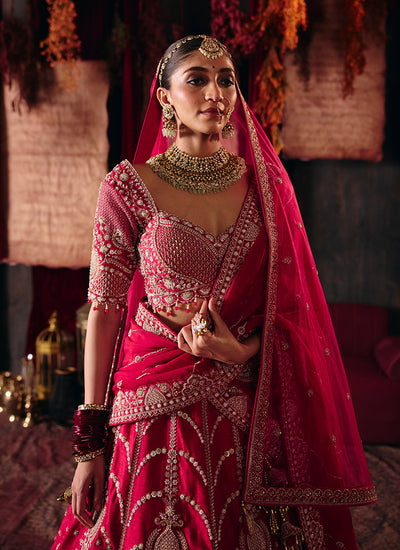 Shop Hot Pink Silk Lehenga Choli Online