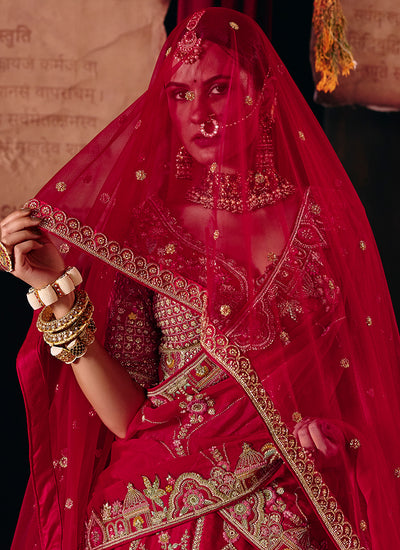 Shop Red Multi Embroidered Lehenga Choli In Canada
