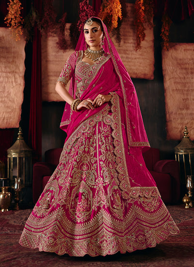Magenta Embroidered Silk Lehenga Choli And Dupatta
