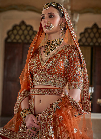 Buy Orange Bridal Lehenga Choli In France