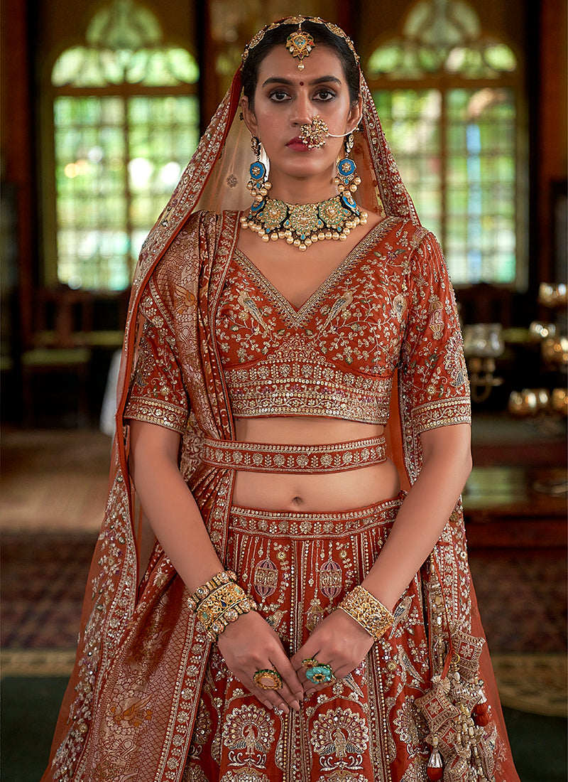 Buy Orange Bridal Lehenga Choli In Canada