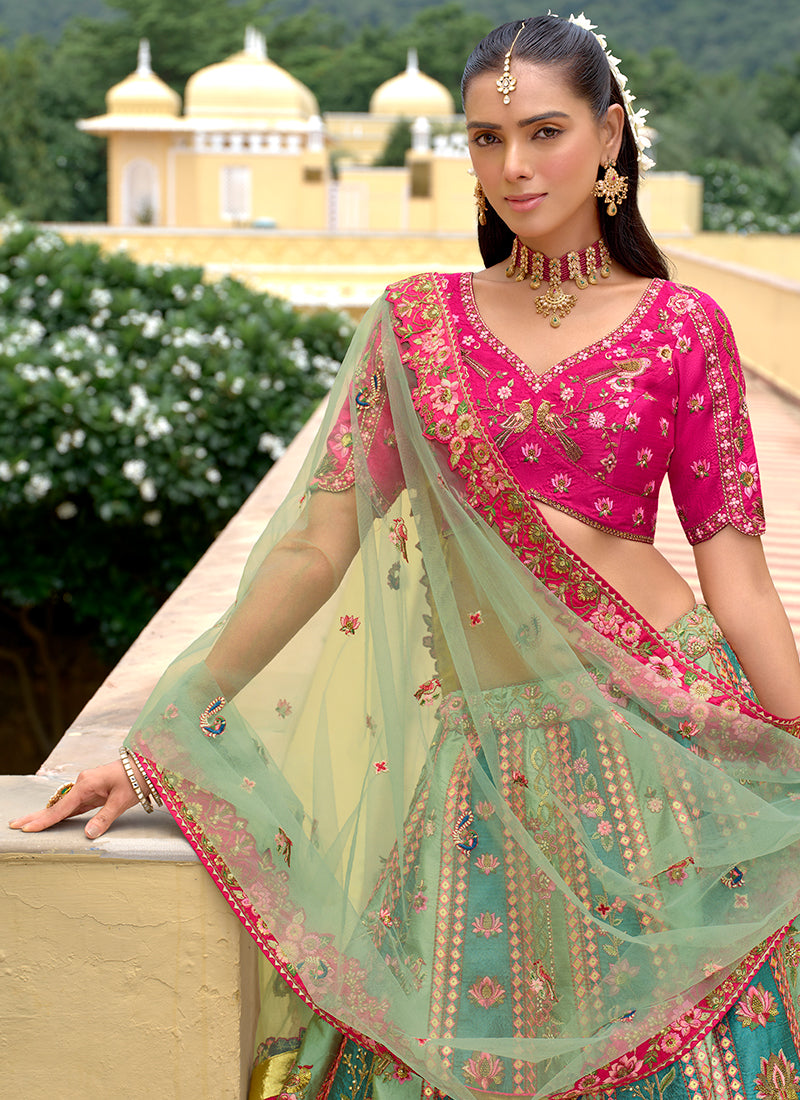 Shop Pink And Sea Green Bridal Lehenga Choli In UK