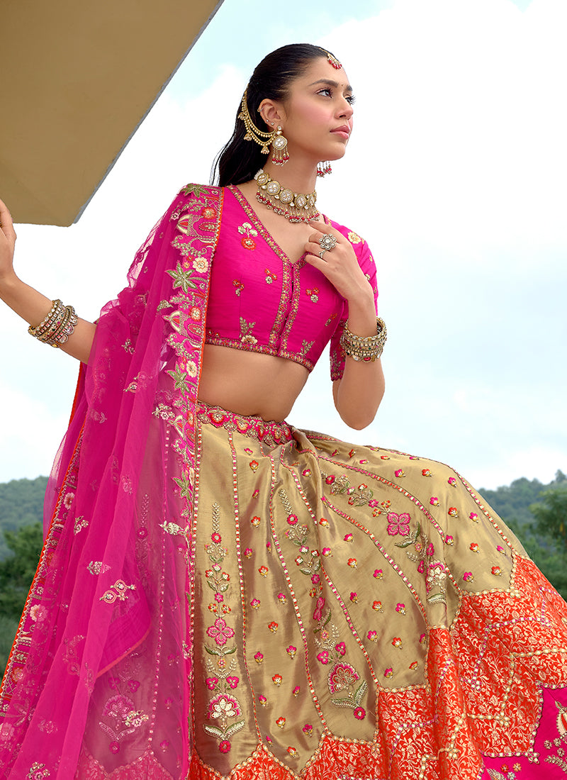 Shop Pink And Gold Bridal Lehenga Choli In UK