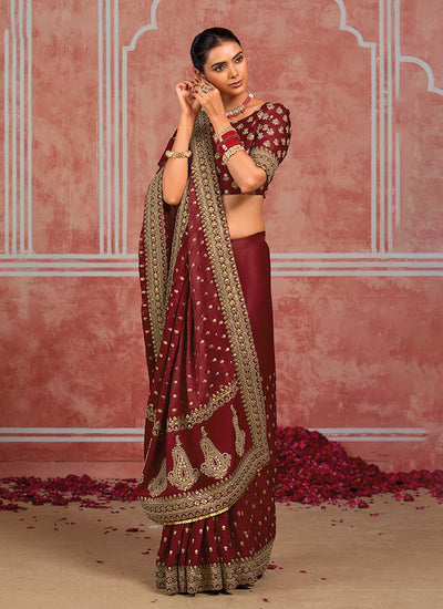 Buy Deep Red Bridal Saree In USA