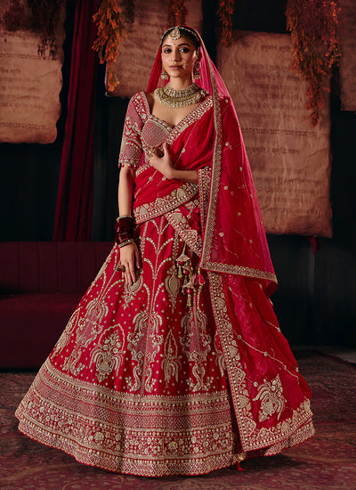 Red Embroidered Bridal Lehenga Choli And Dupatta
