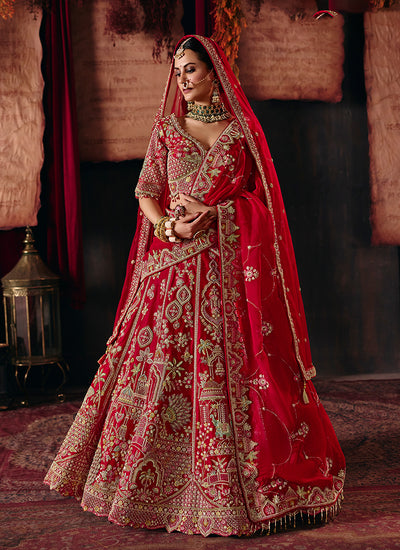 Red Multi Embroidered Lehenga Choli And Dupatta