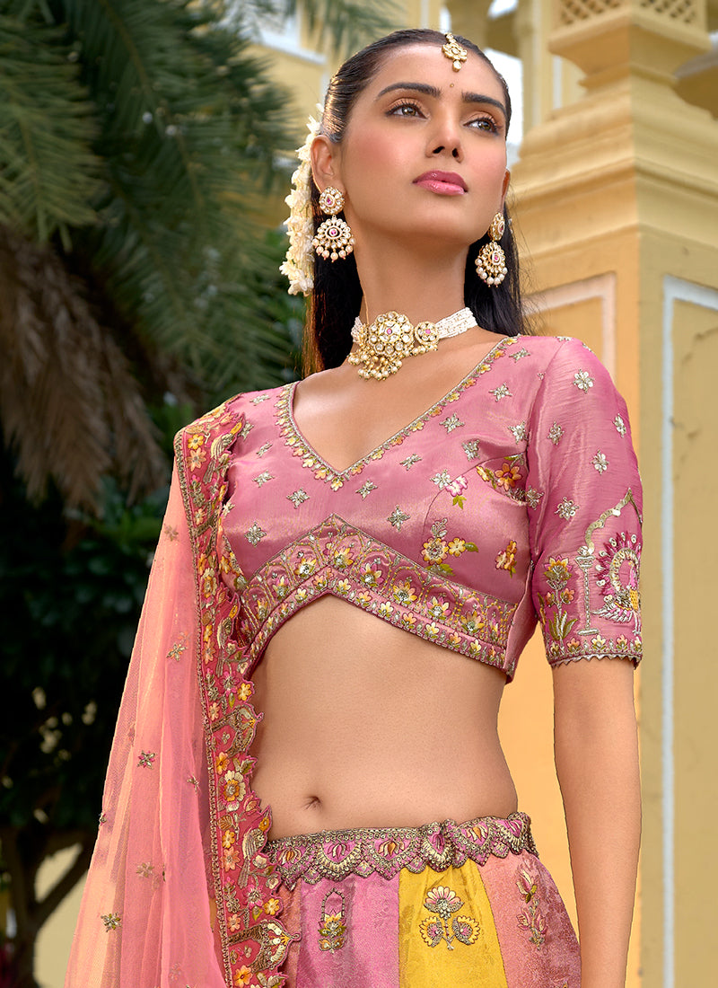 Shop Pink And Peach Bollywood Bridal Lehenga Choli Online