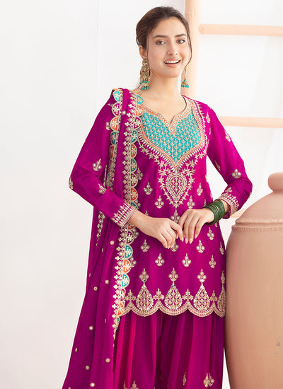 Buy Magenta Gharara Suit Online