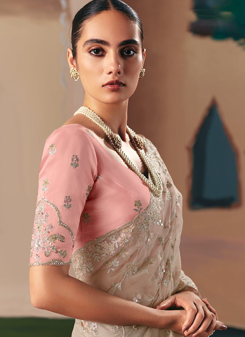 Buy Beige Partywear Sari