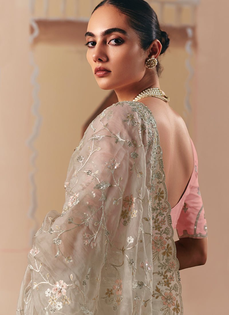 Buy Beige Ready To Wear Saree In Singapore