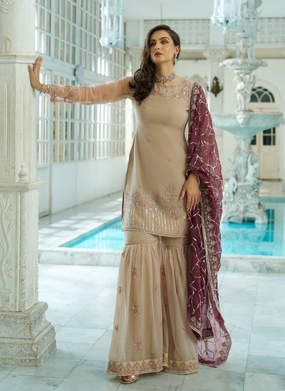 Buy Beige Berry Gharara Suit In USA