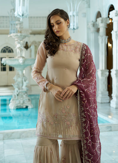 Shop Beige Berry Gharara Suit | Hatkay