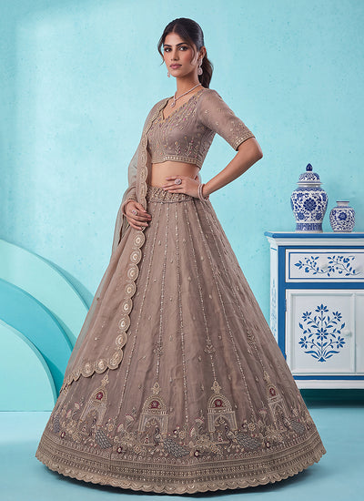 Shop Mauve Embroidered Silk Lehenga Choli In UK