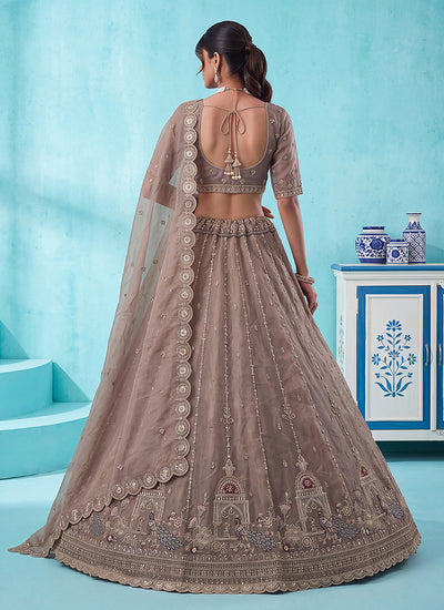 Buy Mauve Embroidered Silk Lehenga Choli In USA