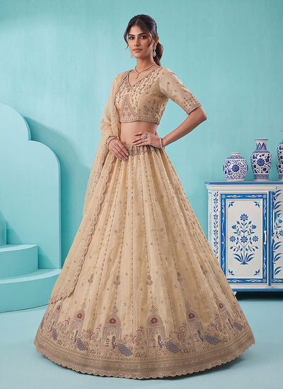 Shop Cream Beige Silk Lehenga In Australia