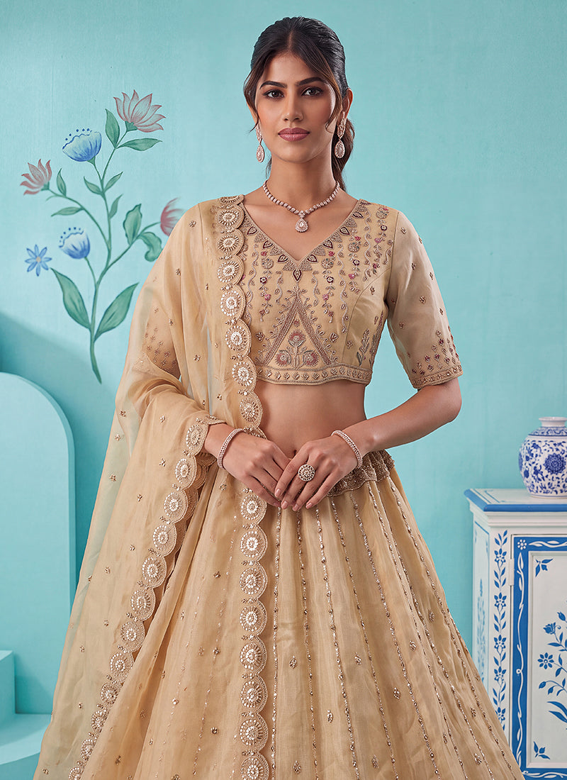 Buy Cream Beige Silk Lehenga Choli At Hatkay