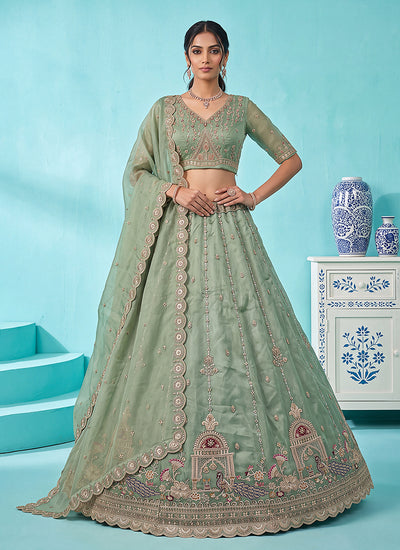 Mint Green Embroidered Silk Lehenga Choli And Dupatta