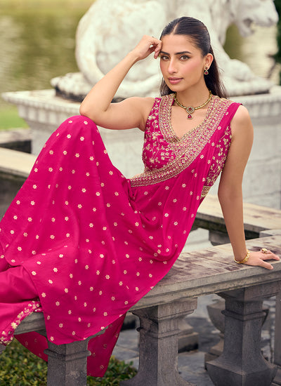 Buy Magenta Jacquard Silk Palazzo Suit In UK