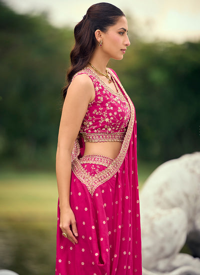 Buy Magenta Jacquard Silk Palazzo Suit In Canada