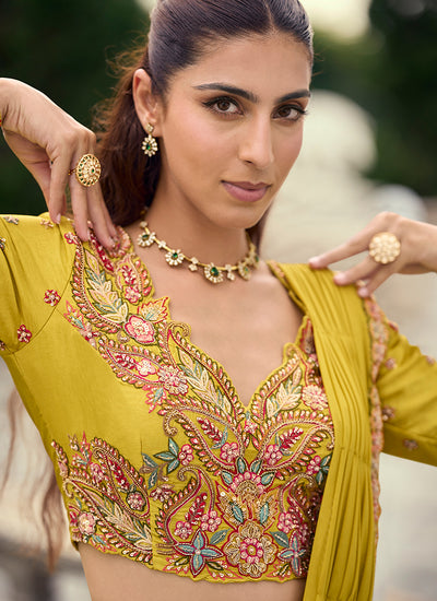 Buy Yellow Sari Style Drape Skirt Set In Canada
