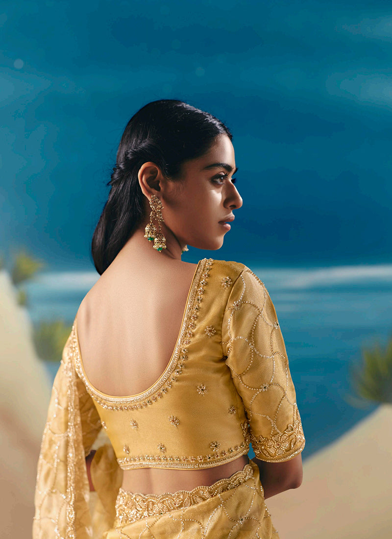 Shop Yellow Ready To Wear Sari Online At Hatkay