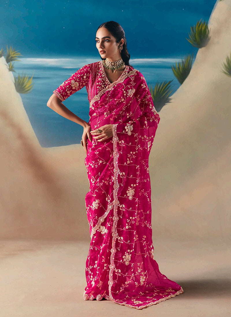 Magenta Pink Designer Saree