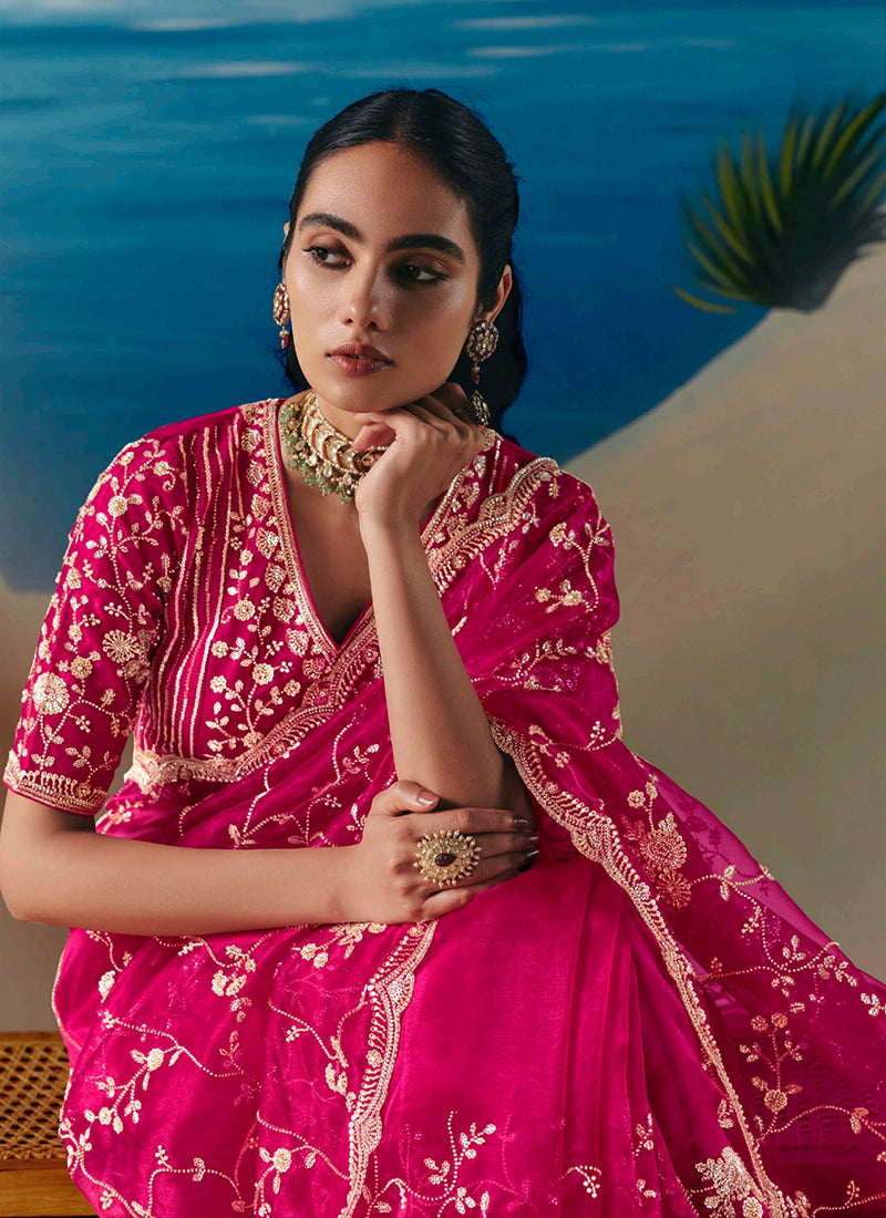 Buy Pink Wedding Sari At Hatkay