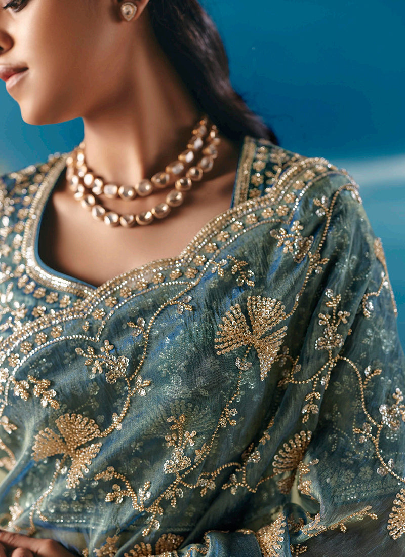 Shop Turquoise Blue Traditional Saree