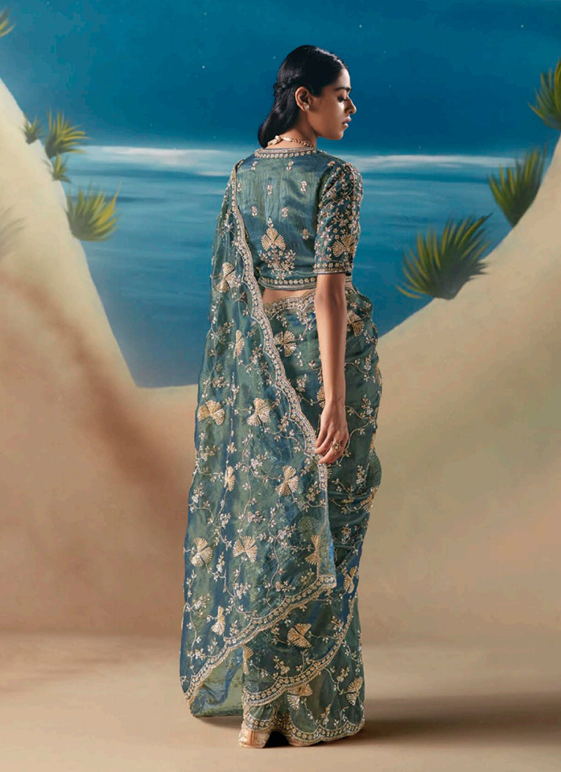 Buy Turquoise Blue Engagement Sari