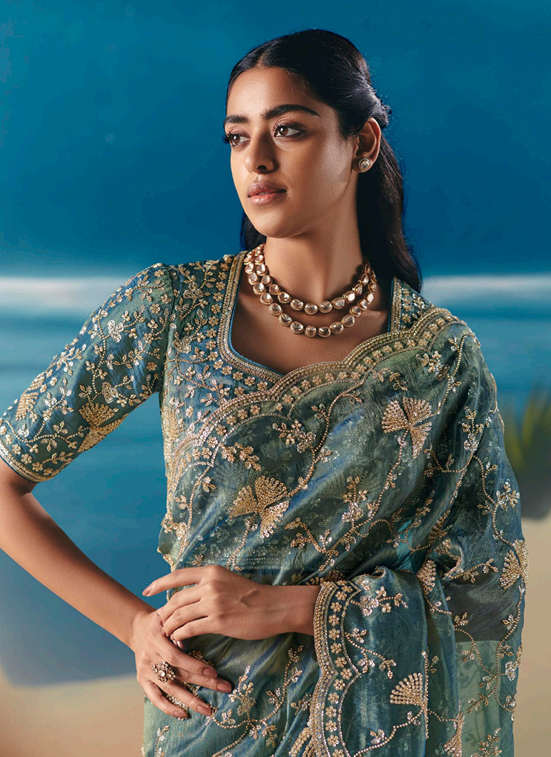 Buy Turquoise Blue Saree In UK