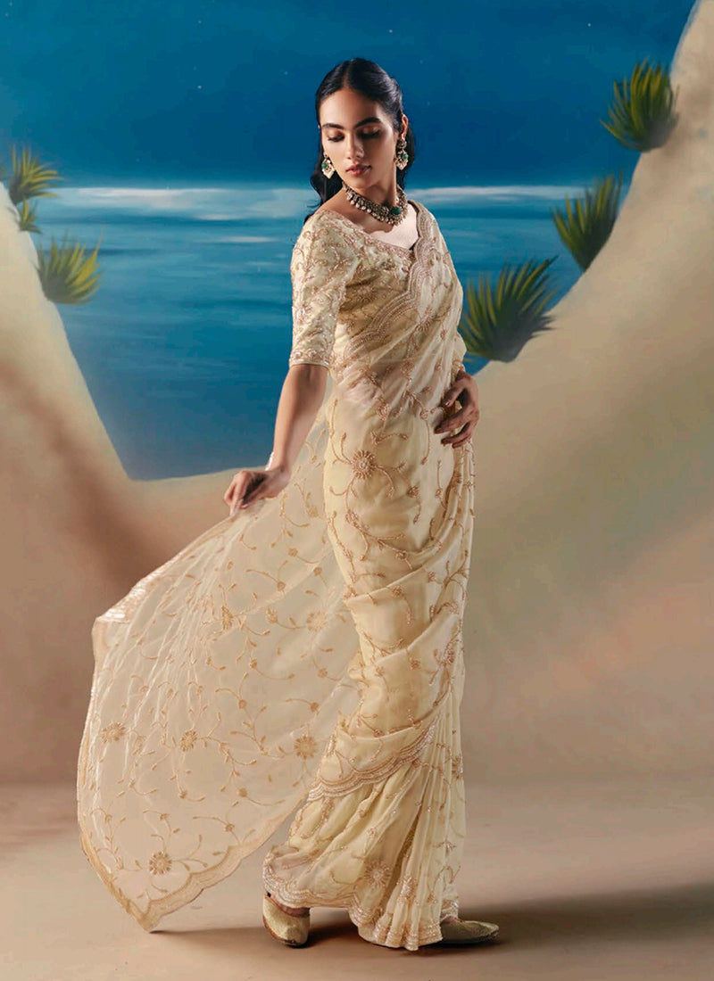 Shop Cream Beige Saree Online