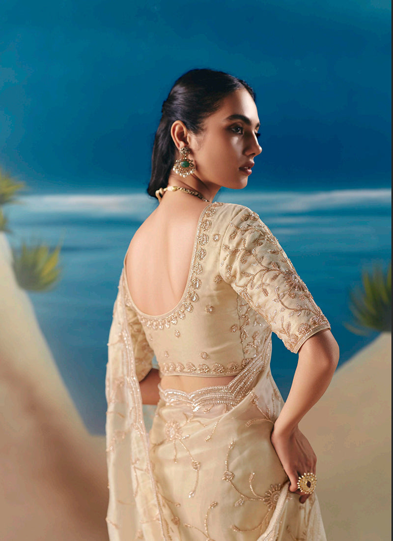 Cream Beige Saree Online At Hatkay