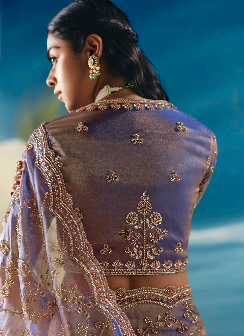 Persian Indigo Embroidered Designer Saree