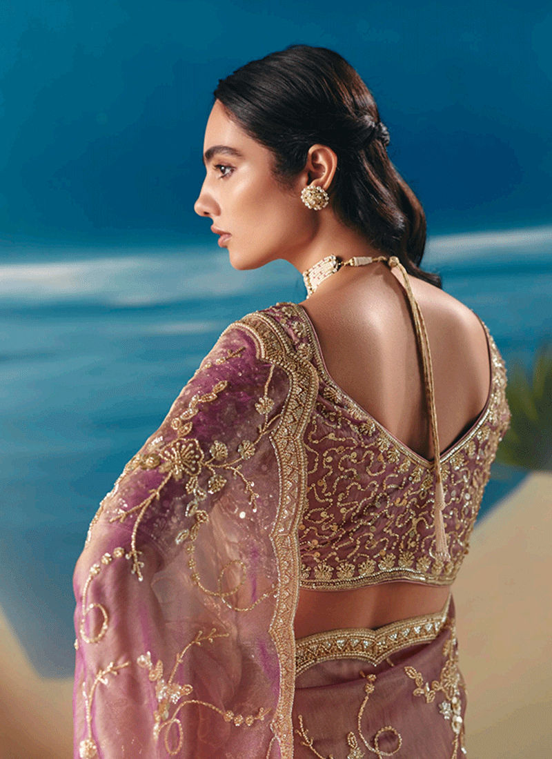 Vivid Pink Embroidered Designer Saree