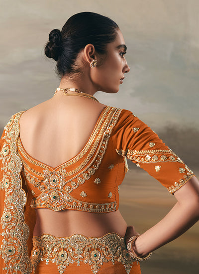 Buy Orange Designer Saree In USA