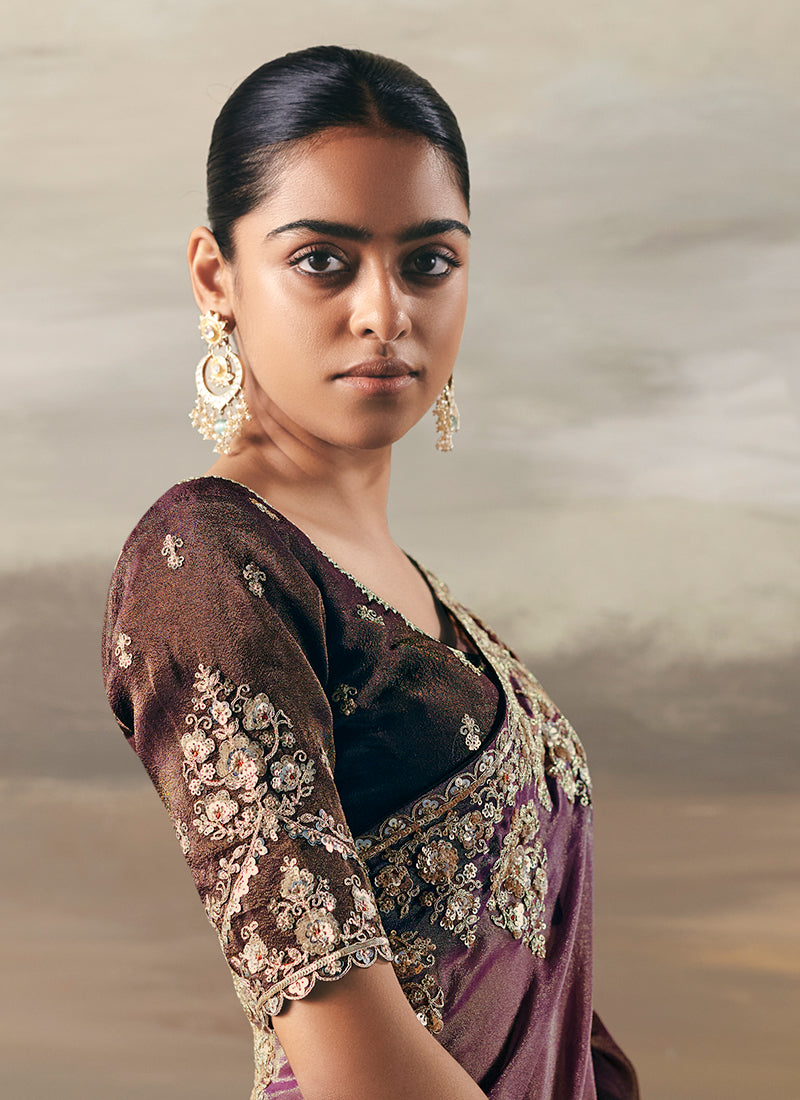 Buy Purple And Brown Designer Saree In UK