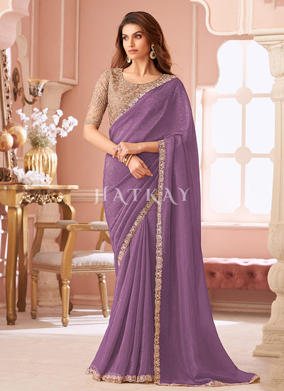Purple And Beige Saree