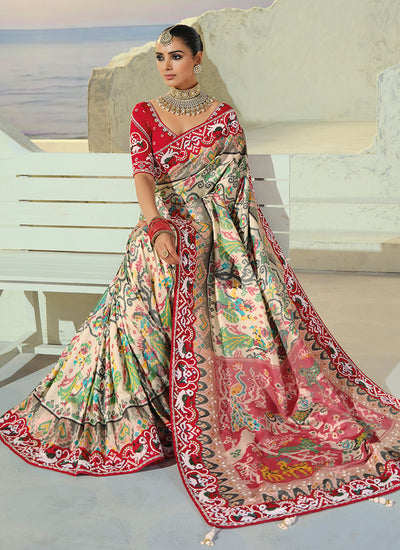 Shop Cream Patola Saree With Blouse In USA