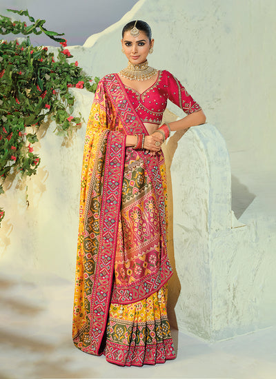 Shop Yellow And Pink Patola Saree In Australia