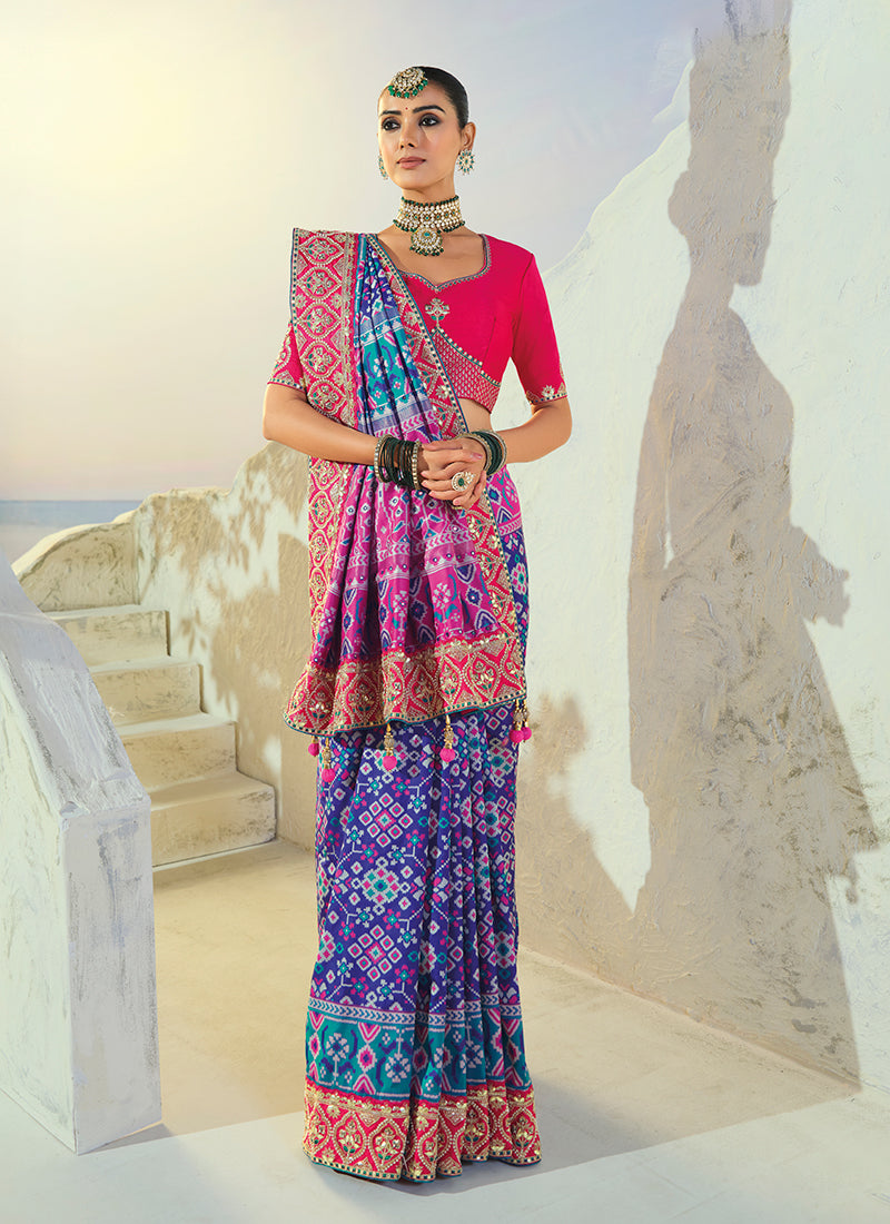 Shop Indigo And Pink Patola Sari In Australia