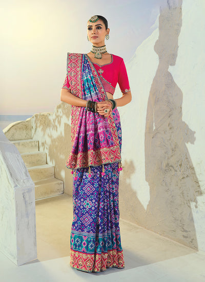 Shop Indigo And Pink Patola Sari In Australia
