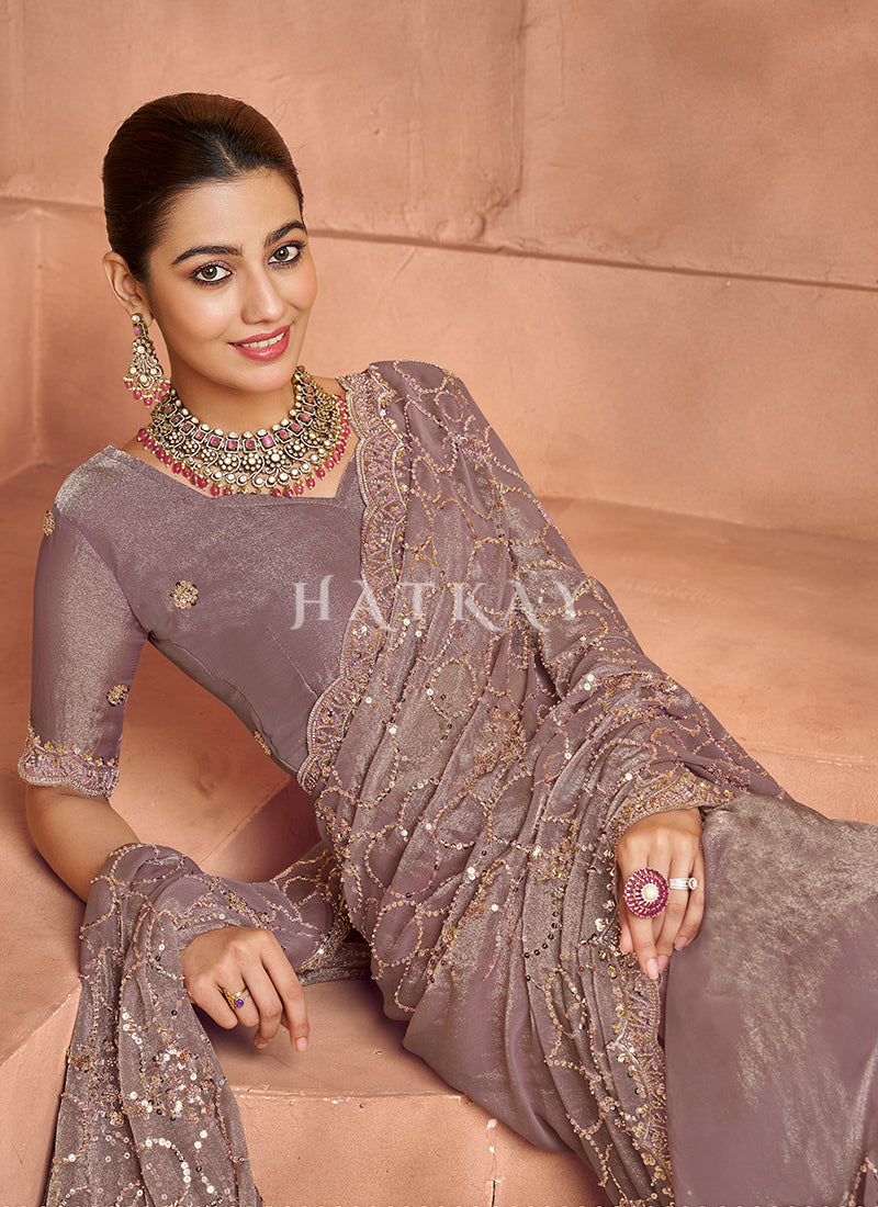 Buy Mauve Sari At Hatkay