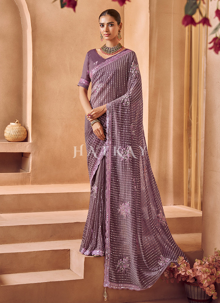 Purple Embroidered Sari