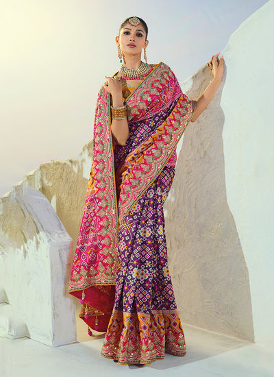 Buy Purple And Yellow Patola Saree In Australia
