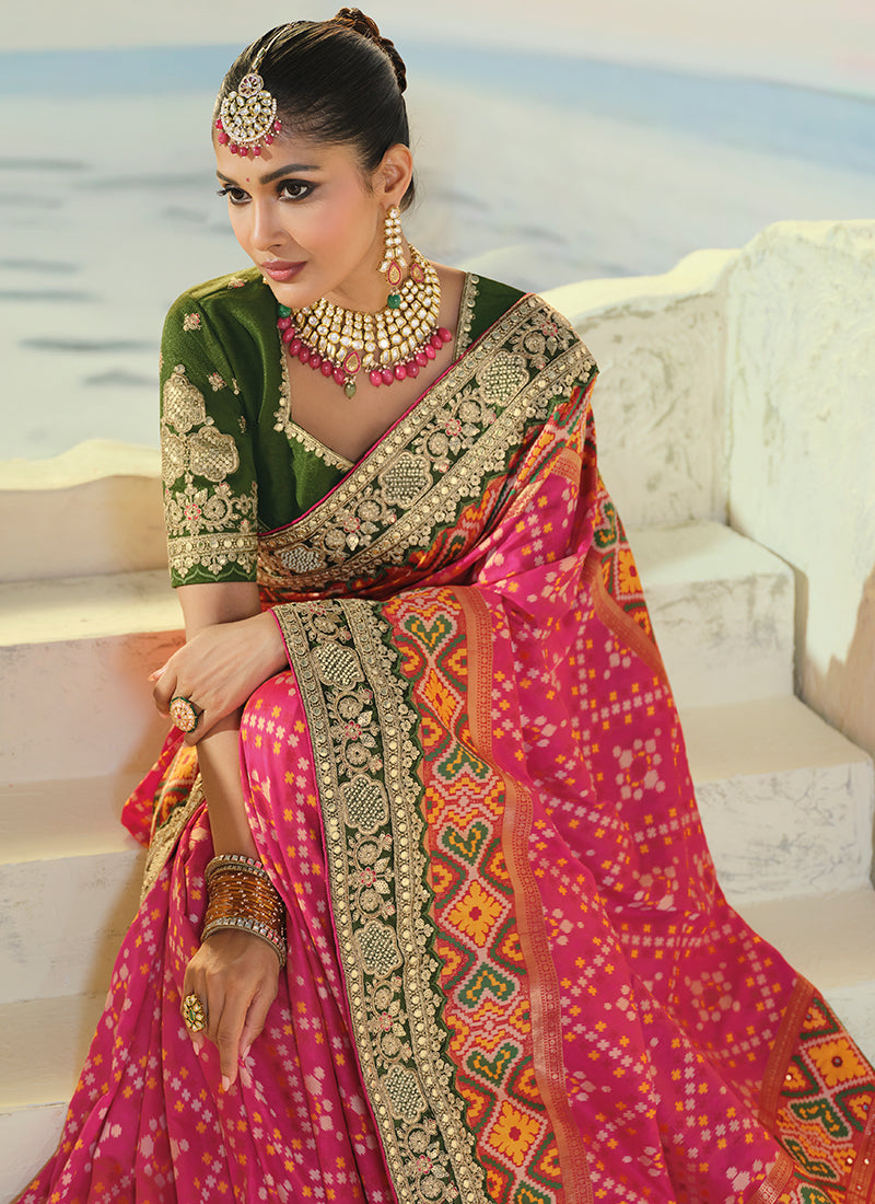 Shop Magenta And Green Patola Saree Online